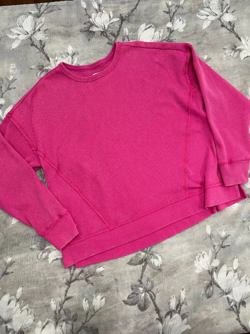 Seven7 Pink Waffle Knit Top Womens XXL Crew Neck Long Sleeve Oversized Thermal